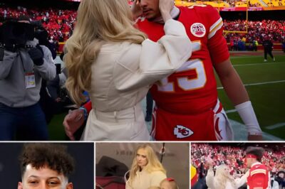 Brittany and children Bronze, 2, and Sterling, 3, provide front-row support for Patrick Mahomes during the Chiefs press conference