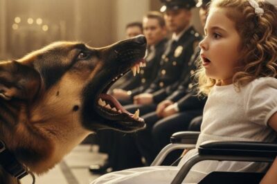 The room was silent. Rows of officers in crisp uniforms, families clutching folded flags, children fidgeting in metal chairs, and then everything stopped. From the shadows, an enormous German Shepherd stepped forward, his paws echoing softly against the floor. No one called him. No one dared move. Yet every step he took made the air grow heavier.