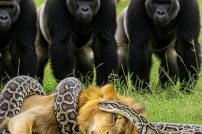 Giant Python Crushed an Old Lion, What the Gorilla Troop Did Next Shocked Everyone!