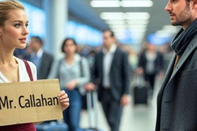 Evelyn Harper stood in the arrival section of the airport holding a cardboard sign that read Mr. Callahan in her sister’s handwriting. She checked her phone for the 10th time reading the frantic text message from Sienna that had arrived 20 minutes ago. Emergency food poisoning from lunch. Can’t pick up mom’s client. Please go to airport now.