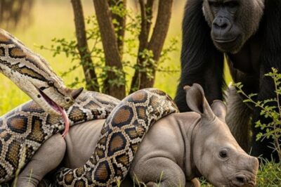 Gorilla Sees Rock Python Attack Baby Rhino, His Next Move Will Leave You Speechless!