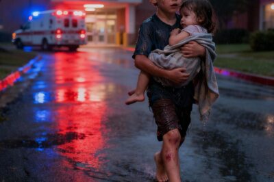 The ER doors hissed open past midnight. A 7-year-old boy, barefoot and bruised, staggered in clutching his baby sister. He locked eyes with the nurse, his voice a tiny, broken whisper. He said seven words—just seven—that stopped her heart cold. What he said next had the entire hospital on lockdown and police swarmed the building.