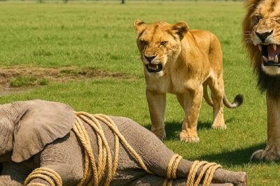 The Roar of Compassion: How Two Lions Defied Nature’s Law to Rescue a Bound Elephant