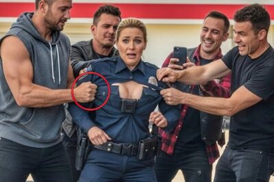 The sound of tearing fabric and suppressed laughter filled the still air behind the gas station. The sun was bright, merciless, glaring down on a scene no one should have to see. Officer Mara Collins stood with her back against the wall, her pulse pounding in her throat, her uniform being ripped apart by two men who thought they owned the world because no one had stopped them yet.