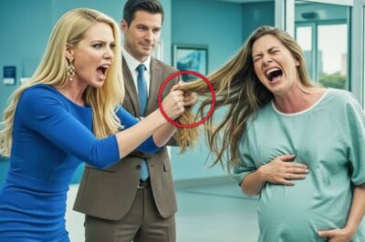 The sound of crying echoed through the hospital corridor before anyone even saw what had happened. A heavily pregnant woman, clutching her stomach and gasping for air, staggered backward as another woman in a royal blue dress yanked her hair with a furious scream. Nurses froze in shock.