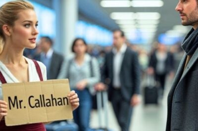 Evelyn Harper stood in the arrival section of the airport holding a cardboard sign that read Mr. Callahan in her sister’s handwriting. She checked her phone for the 10th time reading the frantic text message from Sienna that had arrived 20 minutes ago. Emergency food poisoning from lunch. Can’t pick up mom’s client. Please go to airport now.