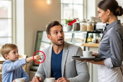 The restaurant fell silent the moment the little boy’s voice broke through the gentle hum of lunch hour chatter. His small hand pointed toward the young woman standing by their table. Her head bowed, her trembling hands clutching a tray of plates. The father turned in confusion, his brows furrowed, wondering what his son had just said that made the air so heavy, so still.