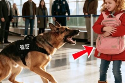 The dogs barking shattered the cheerful hum of Denver International Airport. Hunter had never disobeyed in four years of service. But now he lunged toward a 7-year-old girl with strawberry blonde hair, his 85lb frame straining against the leash with desperate urgency. Officer Jake Morrison would realize 6 hours too late that his partner had been trying to tell him something impossible.